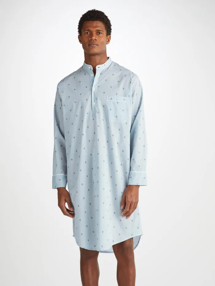 Nightshirts Men Derek Rose Nightshirt Nelson 100 Cotton Batiste Blue