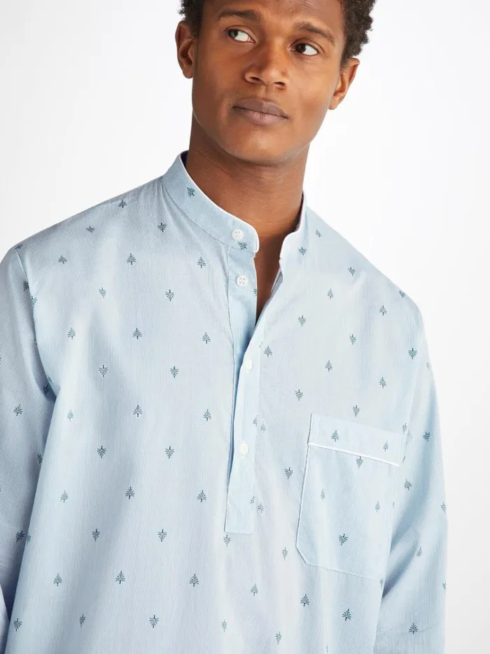 Nightshirts Men Derek Rose Nightshirt Nelson 100 Cotton Batiste Blue