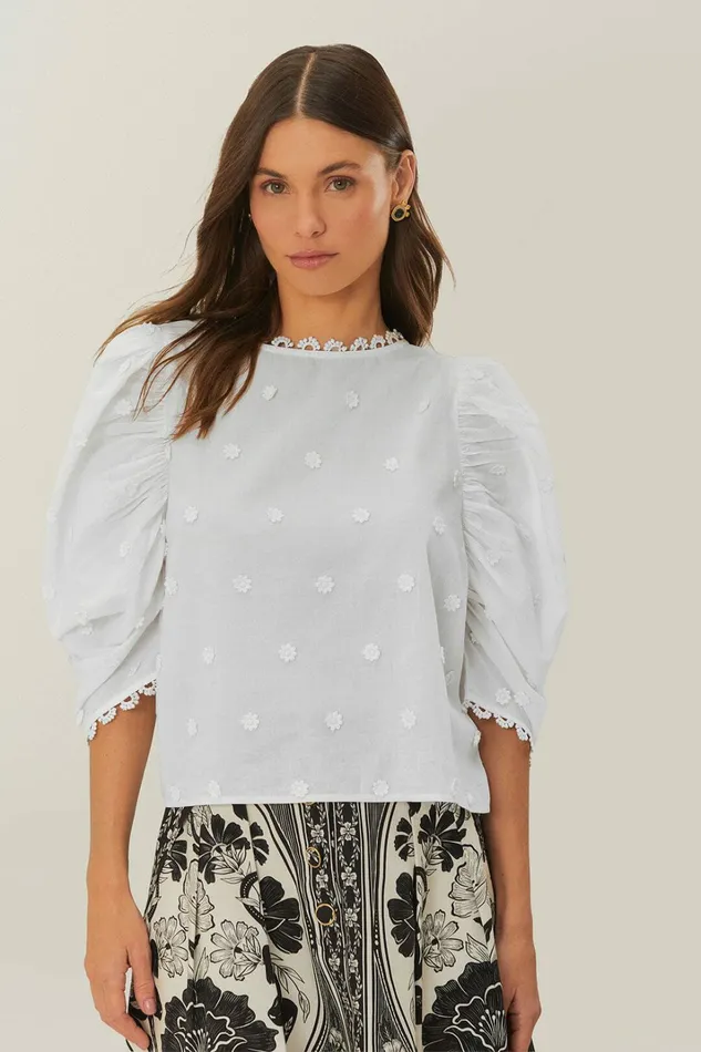 OffWhite 3D Flowers Blouse Women FARM Rio Blouses OffWhite 3D Flowers Blouse Women FARM Rio Blouses