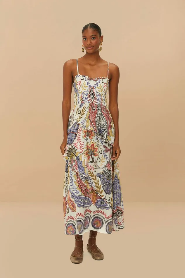 OffWhite Boho Glam Loopy Trim Maxi Dress Women FARM Rio Maxi Dresses