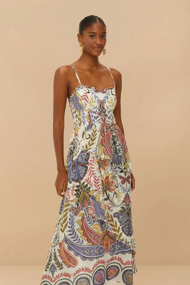 OffWhite Boho Glam Loopy Trim Maxi Dress Women FARM Rio Maxi Dresses OffWhite Boho Glam Loopy Trim Maxi Dress Women FARM Rio Maxi Dresses