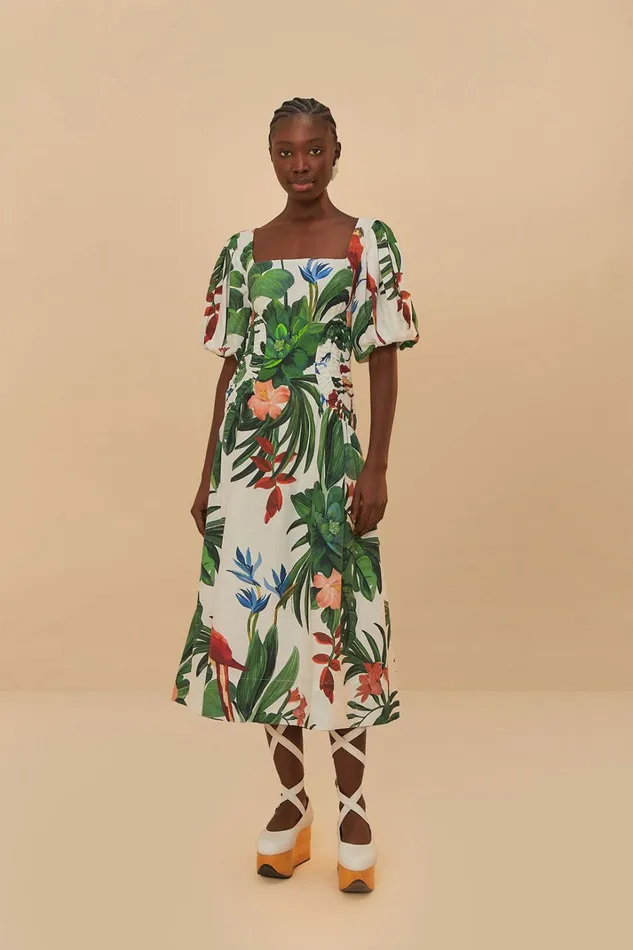 OffWhite Midnight Macaw Fiesta Midi Dress Women FARM Rio Midi Dresses