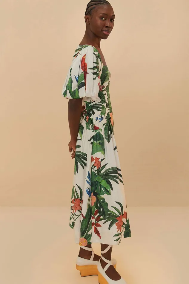 OffWhite Midnight Macaw Fiesta Midi Dress Women FARM Rio Midi Dresses OffWhite Midnight Macaw Fiesta Midi Dress Women FARM Rio Midi Dresses