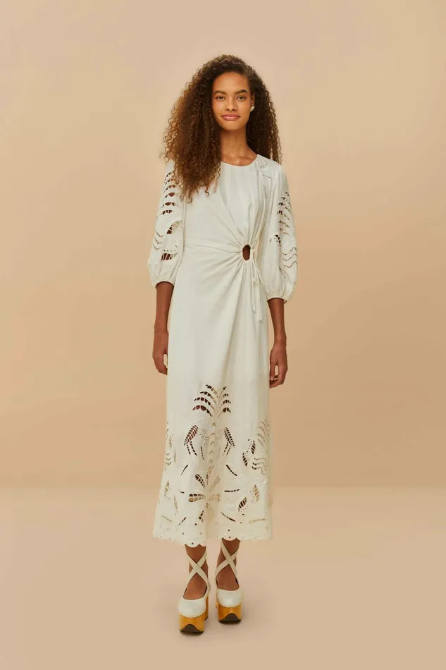 OffWhite Richelieu Lenzing Ecovero Euroflax Midi Dress Women FARM Rio Midi Dresses