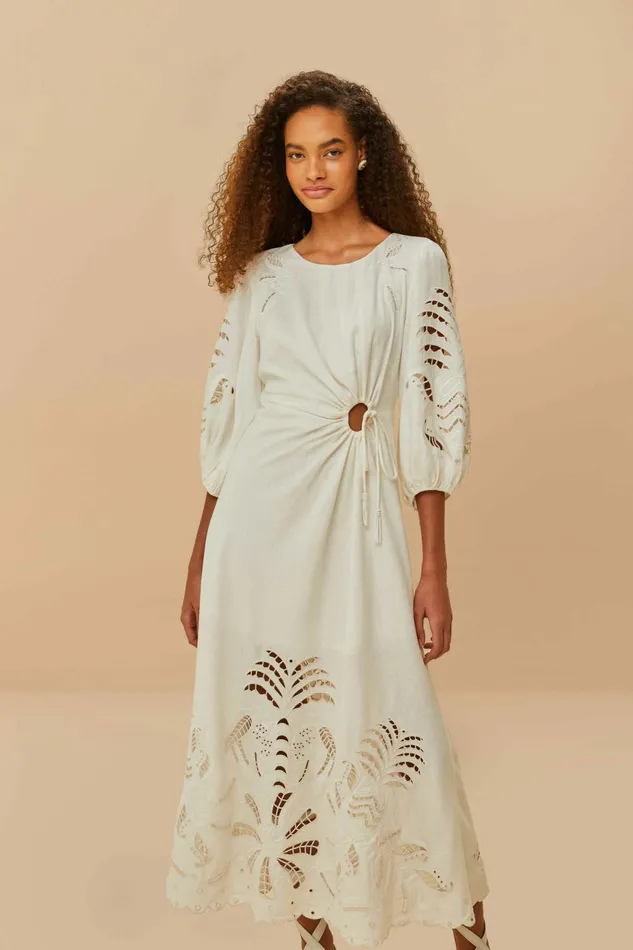 OffWhite Richelieu Lenzing Ecovero Euroflax Midi Dress Women FARM Rio Midi Dresses OffWhite Richelieu Lenzing Ecovero Euroflax Midi Dress Women FARM Rio Midi Dresses