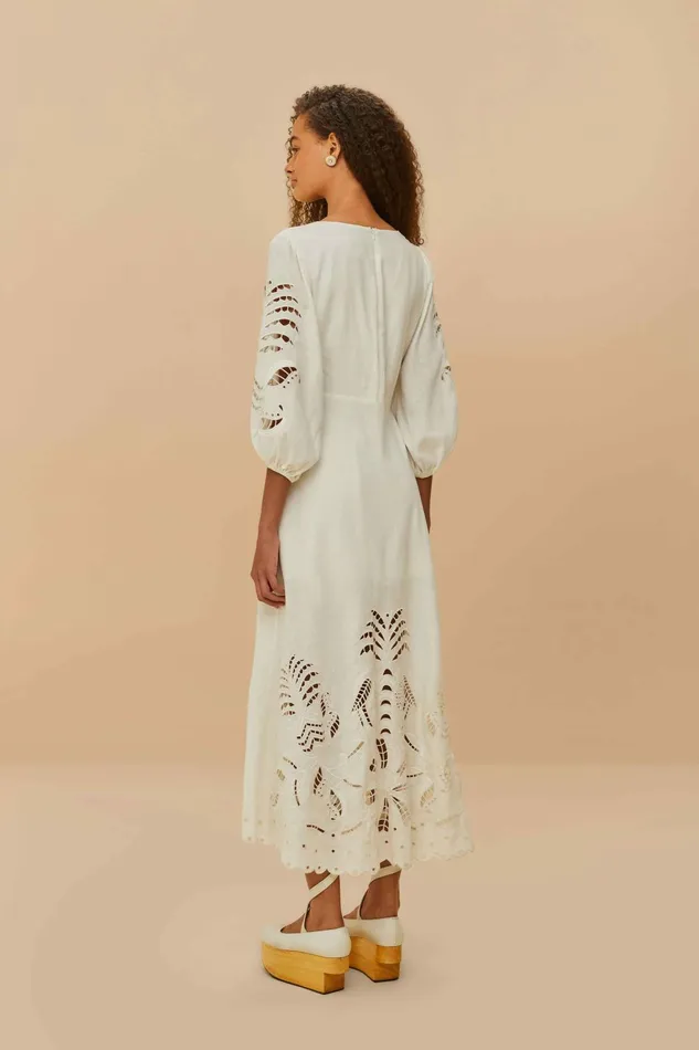 OffWhite Richelieu Lenzing Ecovero Euroflax Midi Dress Women FARM Rio Midi Dresses OffWhite Richelieu Lenzing Ecovero Euroflax Midi Dress Women FARM Rio Midi Dresses
