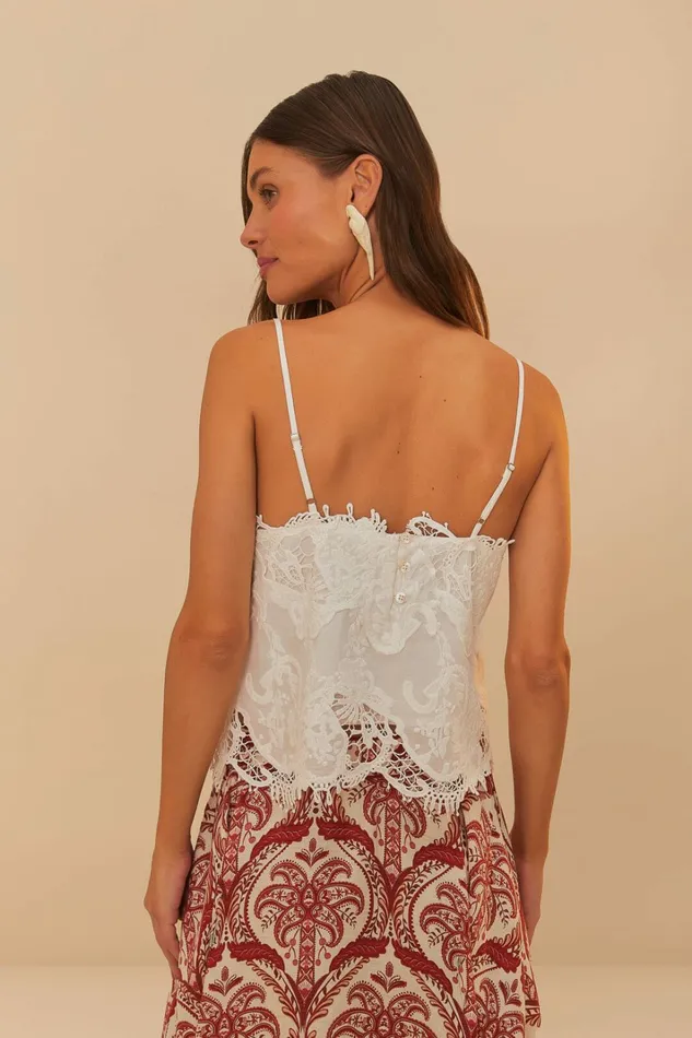 OffWhite Sleeveless Lace Top Women FARM Rio Crop Tops OffWhite Sleeveless Lace Top Women FARM Rio Crop Tops