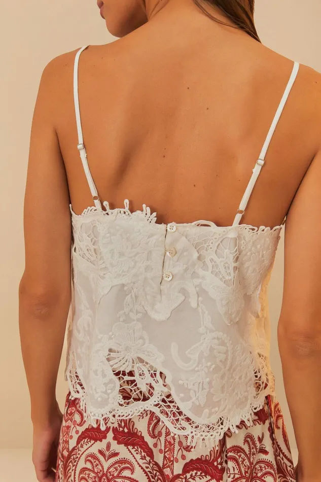 OffWhite Sleeveless Lace Top Women FARM Rio Crop Tops OffWhite Sleeveless Lace Top Women FARM Rio Crop Tops