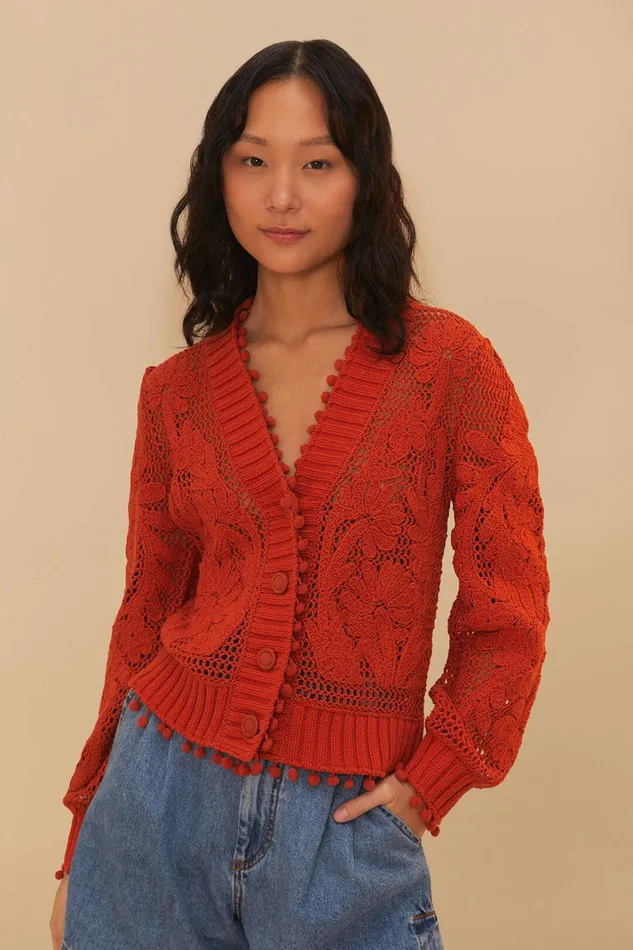 Orange Floral Knit Cardigan Women FARM Rio Cardigans