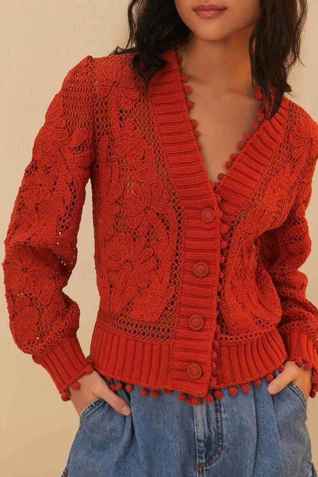 Orange Floral Knit Cardigan Women FARM Rio Cardigans Orange Floral Knit Cardigan Women FARM Rio Cardigans