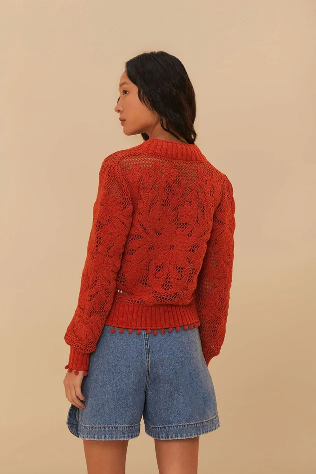 Orange Floral Knit Cardigan Women FARM Rio Cardigans Orange Floral Knit Cardigan Women FARM Rio Cardigans