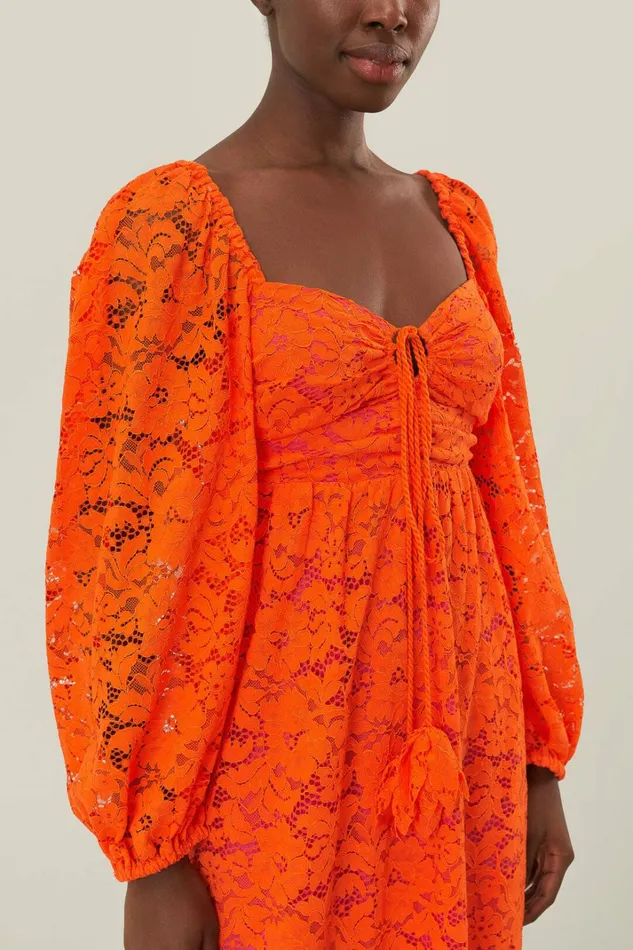 Orange Lace Long Sleeve Midi Dress Women FARM Rio Midi Dresses Orange Lace Long Sleeve Midi Dress Women FARM Rio Midi Dresses