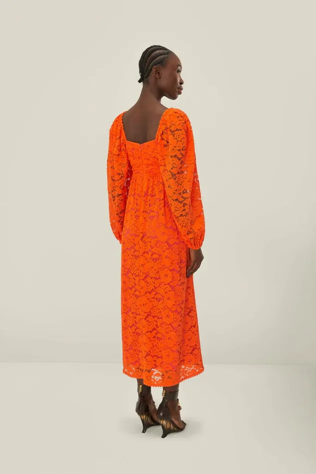 Orange Lace Long Sleeve Midi Dress Women FARM Rio Midi Dresses Orange Lace Long Sleeve Midi Dress Women FARM Rio Midi Dresses