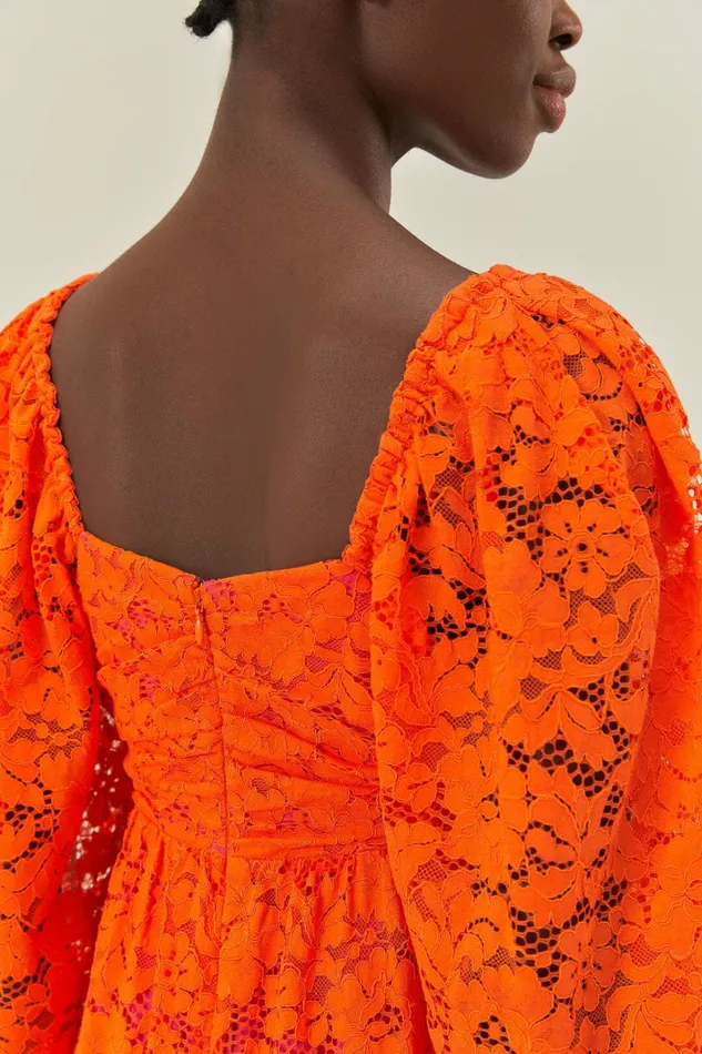 Orange Lace Long Sleeve Midi Dress Women FARM Rio Midi Dresses Orange Lace Long Sleeve Midi Dress Women FARM Rio Midi Dresses