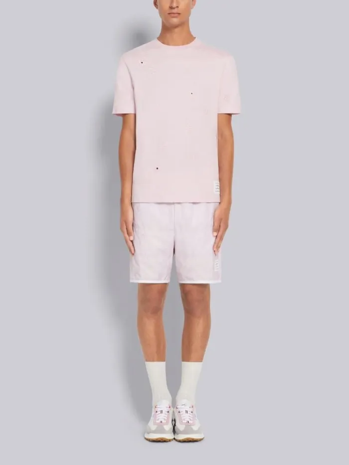 Organic Solid Jersey Floral Broderie Anglaise Relaxed Fit Tee Light Pink Men Thom Browne Tshirts and Polos