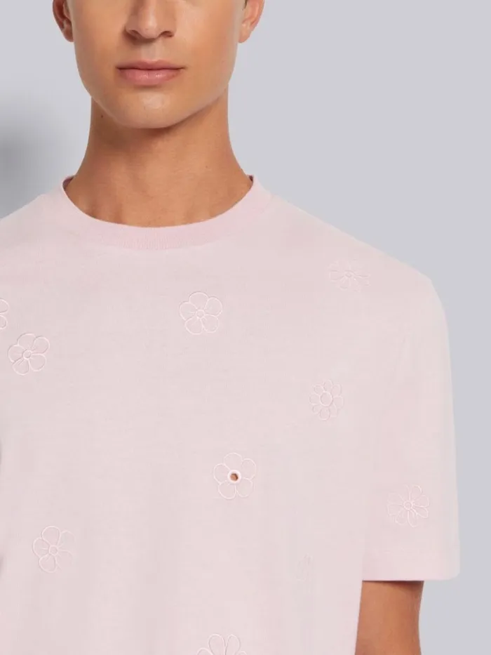 Organic Solid Jersey Floral Broderie Anglaise Relaxed Fit Tee Light Pink Men Thom Browne Tshirts and Polos