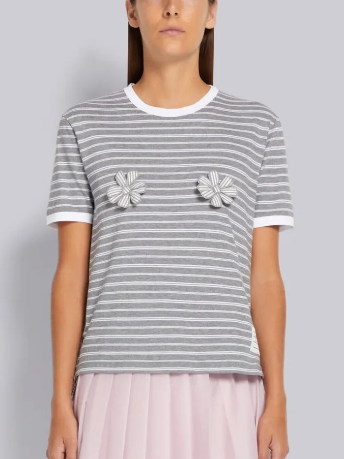 Organic Stripe Jersey Satin Stitch 3d Chest Flower Ringer Tee Medium Grey Women Thom Browne Tshirts and Polos Organic Stripe Jersey Satin Stitch 3d Chest Flower Ringer Tee Medium Grey Women Thom Browne Tshirts and Polos