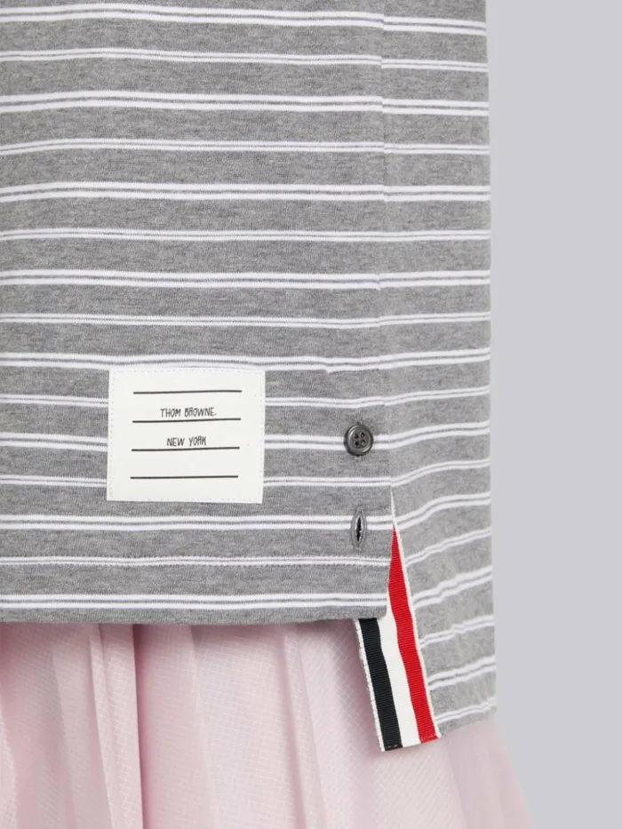 Organic Stripe Jersey Satin Stitch 3d Chest Flower Ringer Tee Medium Grey Women Thom Browne Tshirts and Polos