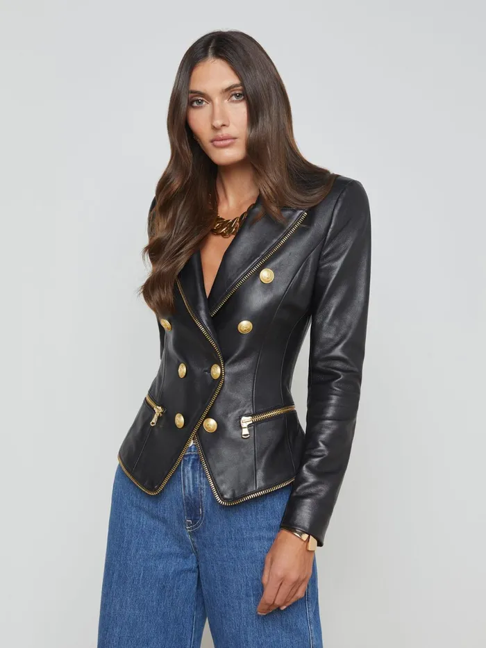 Ottilie Leather Blazer Black Women L039Agence Blazers and Jackets
