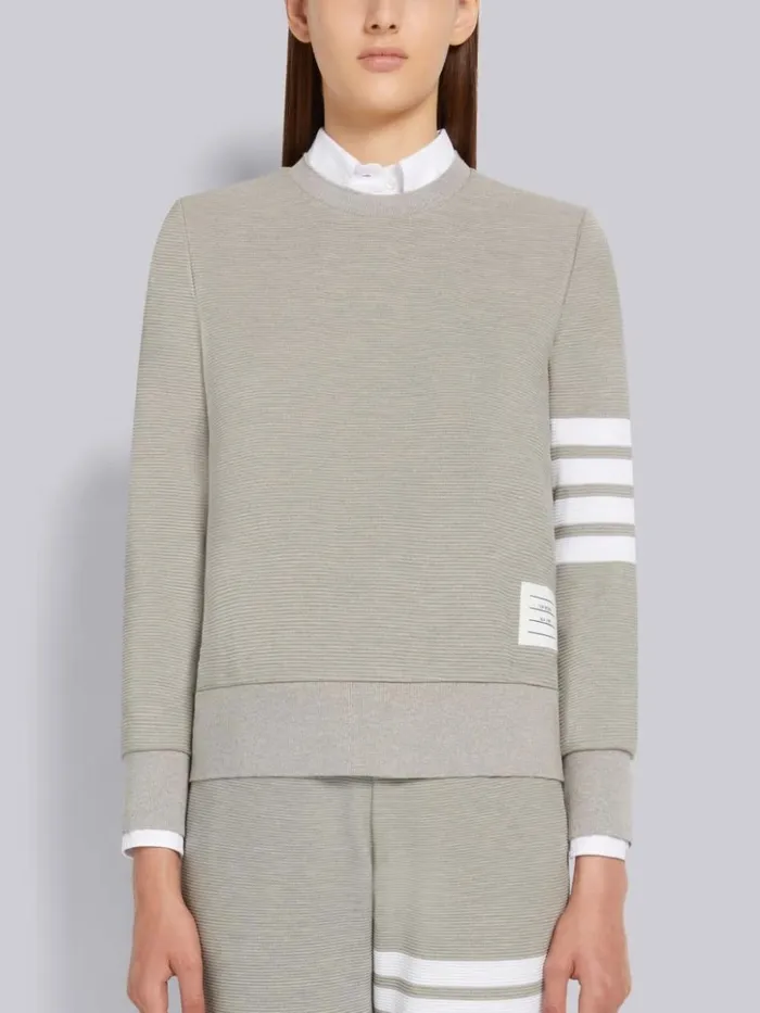Ottoman Rib 4bar Crew Neck Sweatshirt Light Grey Women Thom Browne Sweats