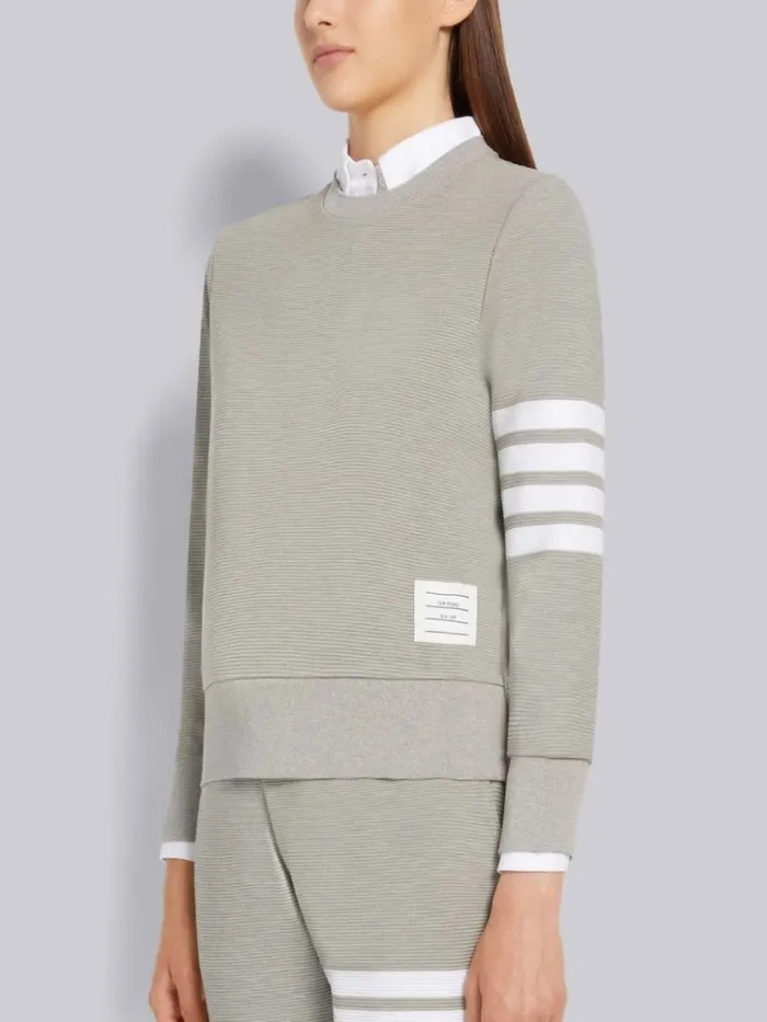 Ottoman Rib 4bar Crew Neck Sweatshirt Light Grey Women Thom Browne Sweats