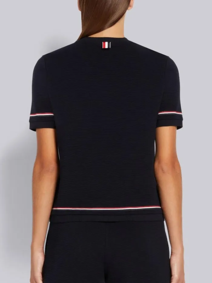 Ottoman Rib Stripe Hem Short Sleeve Sweatshirt Navy Women Thom Browne Sweats