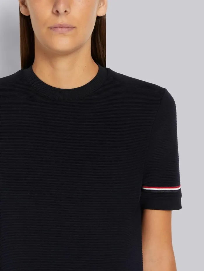 Ottoman Rib Stripe Hem Short Sleeve Sweatshirt Navy Women Thom Browne Sweats