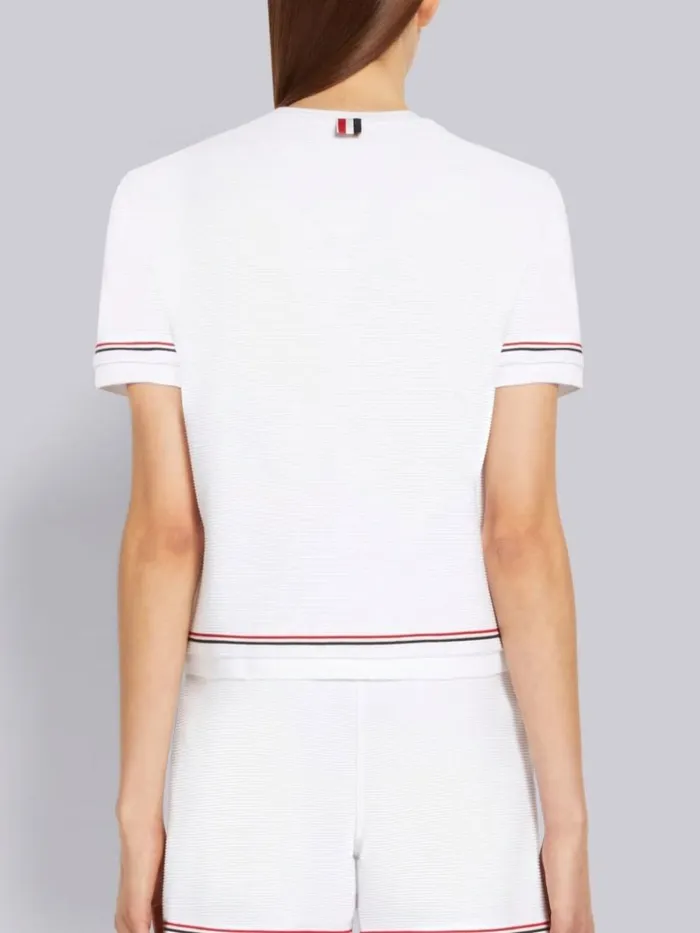 Ottoman Rib Stripe Hem Short Sleeve Sweatshirt White Women Thom Browne Tshirts and Polos