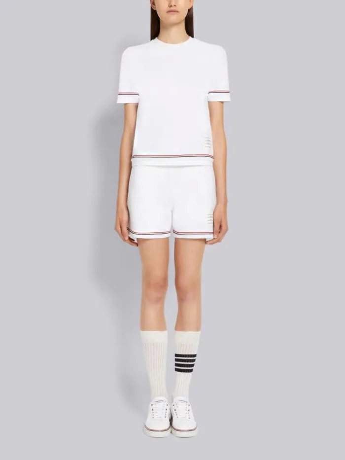 Ottoman Rib Stripe Hem Short Sleeve Sweatshirt White Women Thom Browne Tshirts and Polos