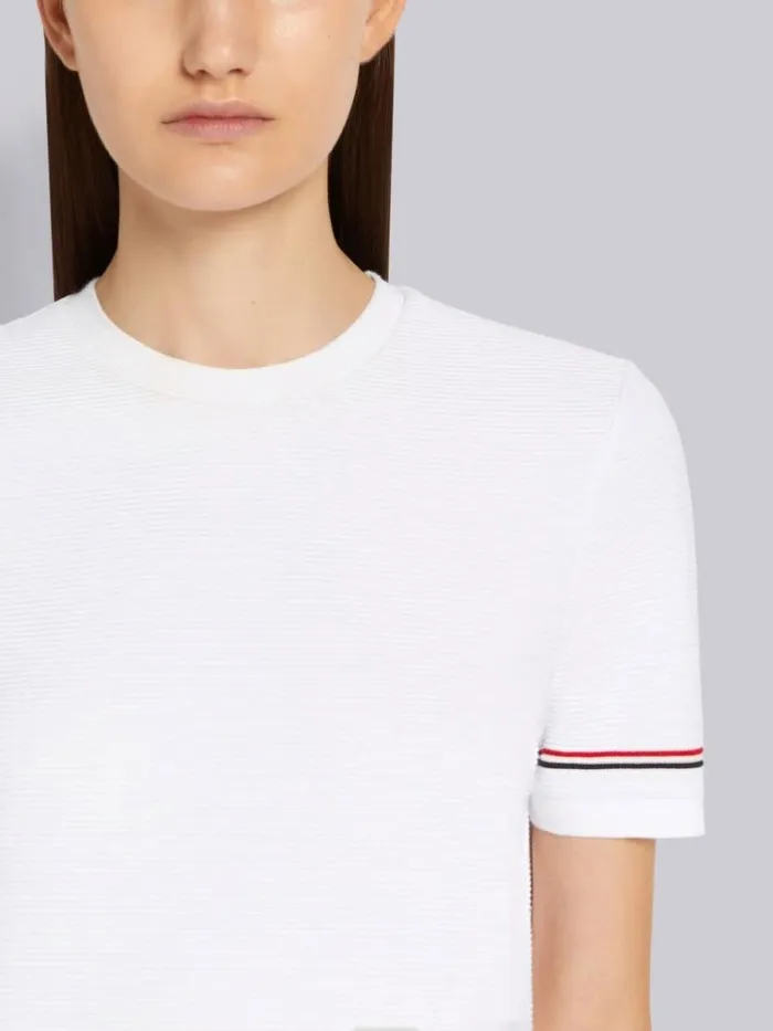 Ottoman Rib Stripe Hem Short Sleeve Sweatshirt White Women Thom Browne Tshirts and Polos