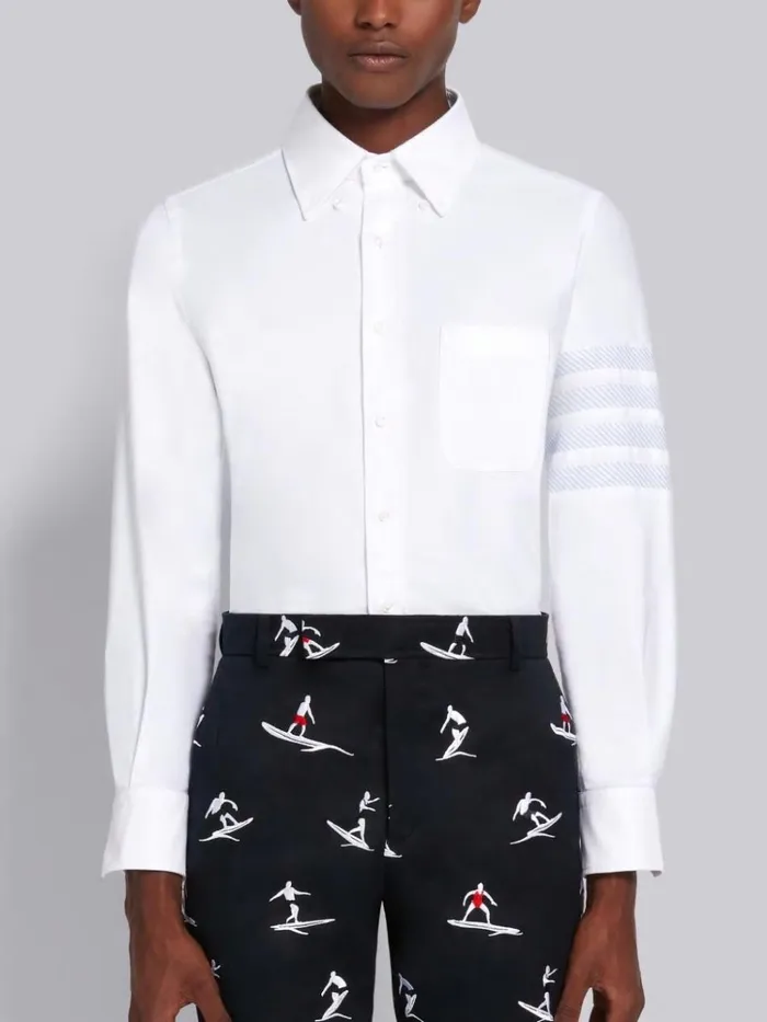 Oxford Cotton Seamed 4bar Straight Fit Long Sleeve Shirt White Men Thom Browne Shirting Oxford Cotton Seamed 4bar Straight Fit Long Sleeve Shirt White Men Thom Browne Shirting