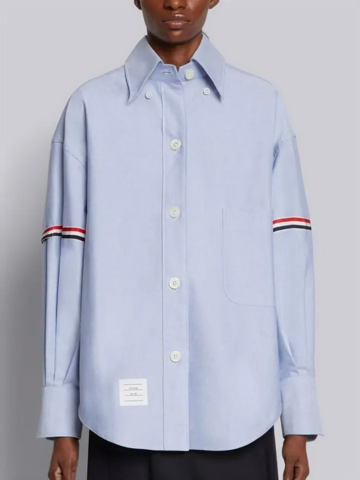 Oxford Striped Grosgrain Armband Supersized Point Collar Shirt Light Blue Women Thom Browne Tops and Shirts Oxford Striped Grosgrain Armband Supersized Point Collar Shirt Light Blue Women Thom Browne Tops and Shirts