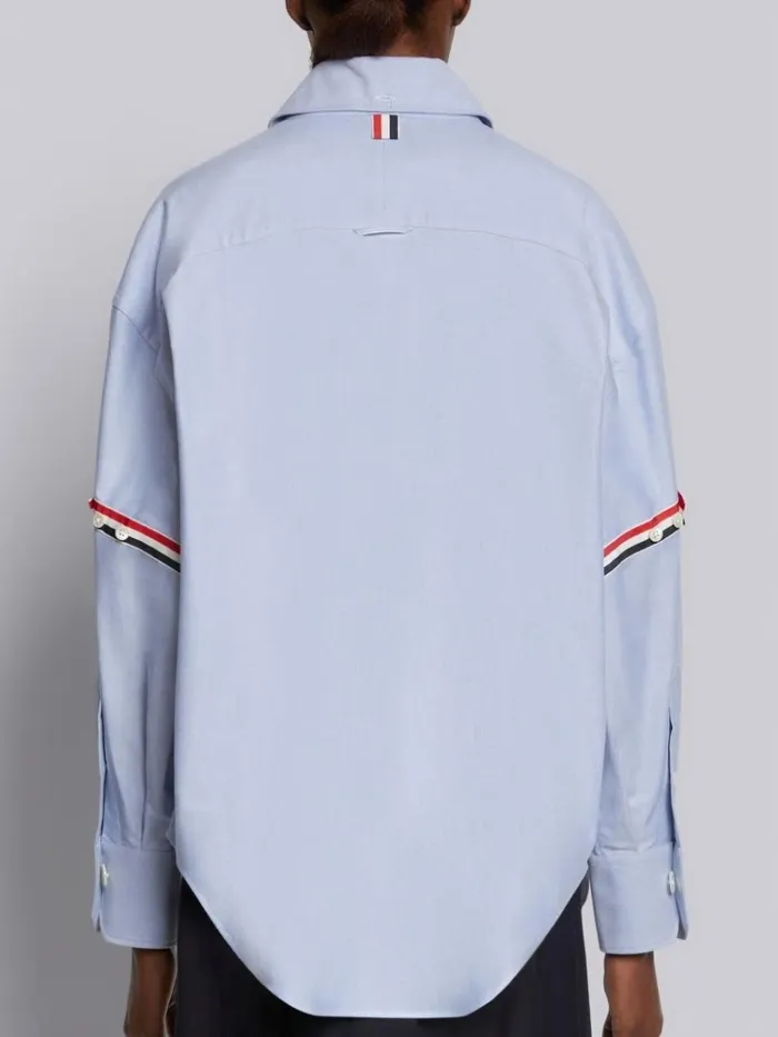 Oxford Striped Grosgrain Armband Supersized Point Collar Shirt Light Blue Women Thom Browne Tops and Shirts