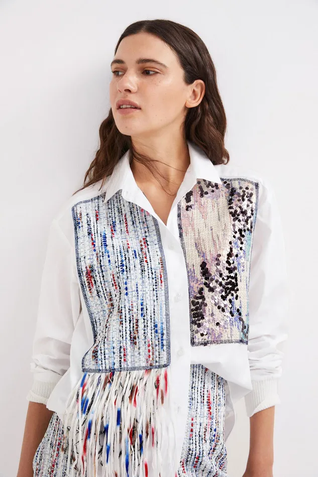 Patchwork And Fringe Shirt Women Desigual Tops and Shirts