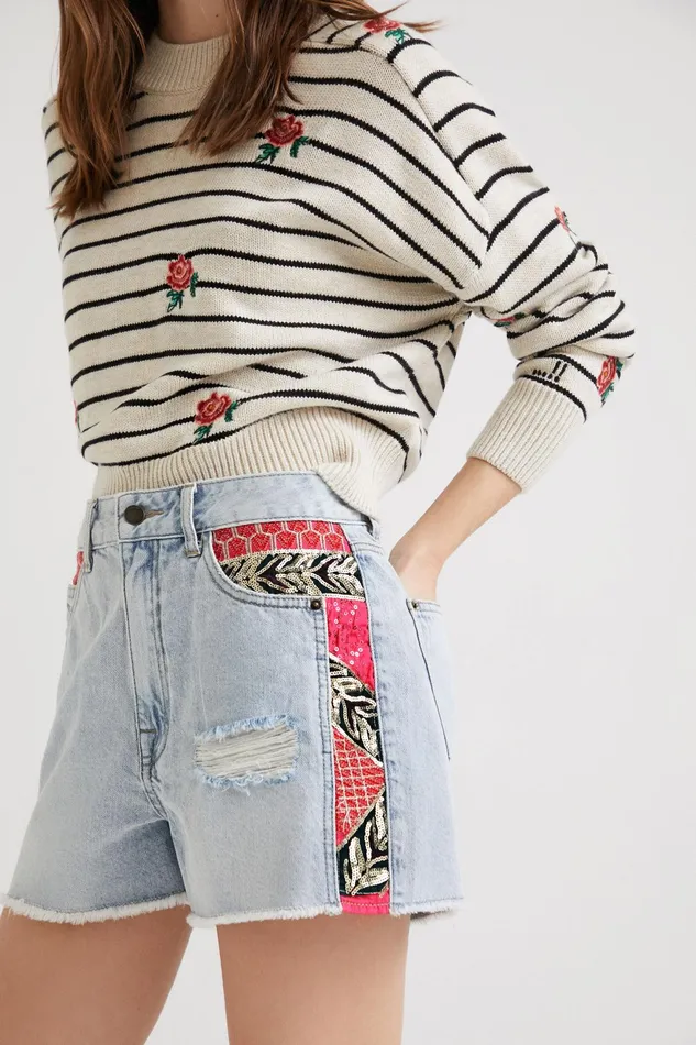 Patchwork Denim Shorts Women Desigual Skirts and Shorts