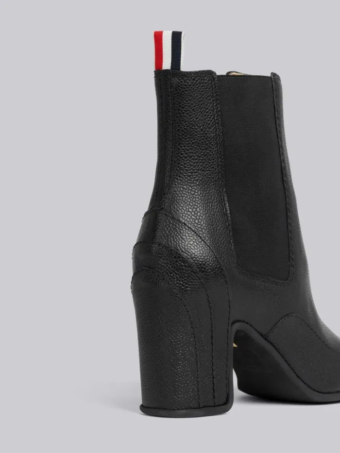 Pebble Grain Leather 75mm Block Heel Wingtip Galosh Ankle Bootie Black Women Thom Browne Heels