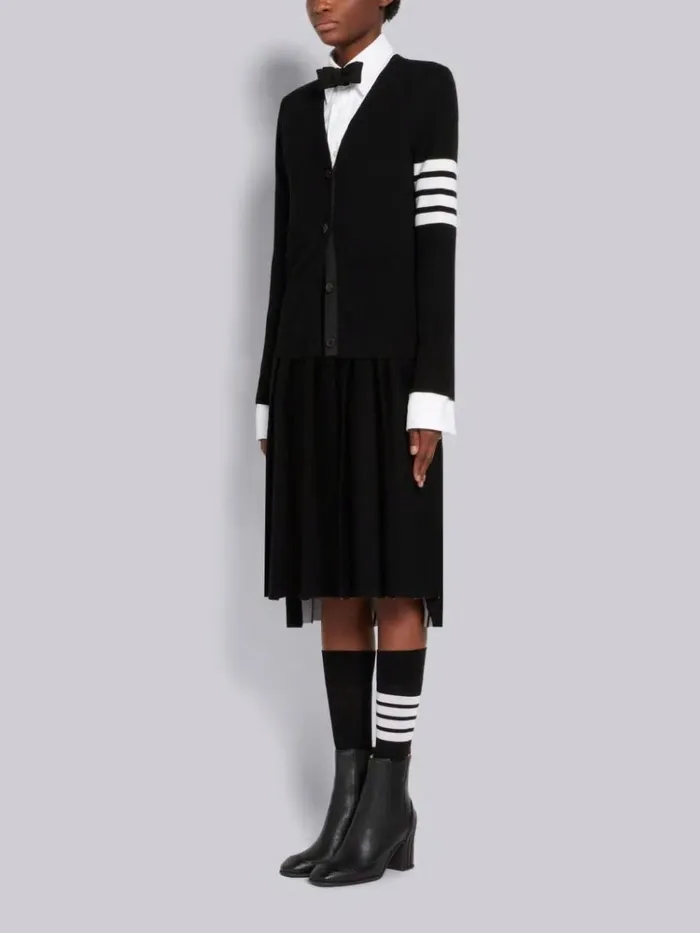 Pebble Grain Leather 75mm Block Heel Wingtip Galosh Ankle Bootie Black Women Thom Browne Heels