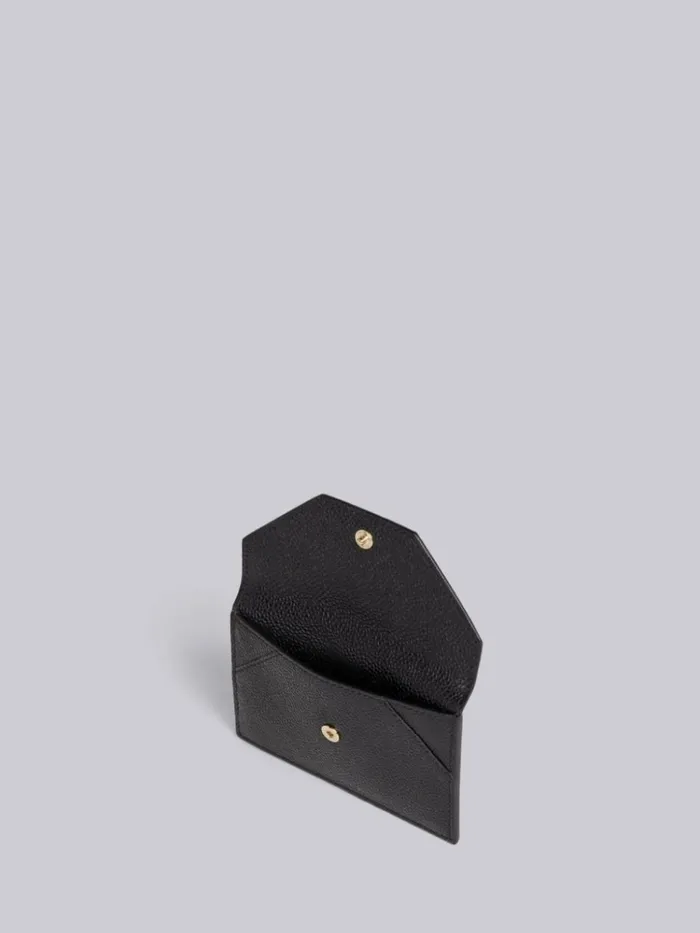 Pebble Grain Leather Bow Detail Envelope Card Holder Black Women Thom Browne Purses and Wallets