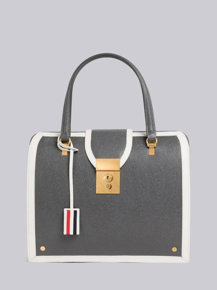 Pebble Grain Leather Contrast Leather Frame Mrs Thom Bag Dark Grey Women Thom Browne Handbags and Totes Pebble Grain Leather Contrast Leather Frame Mrs Thom Bag Dark Grey Women Thom Browne Handbags and Totes
