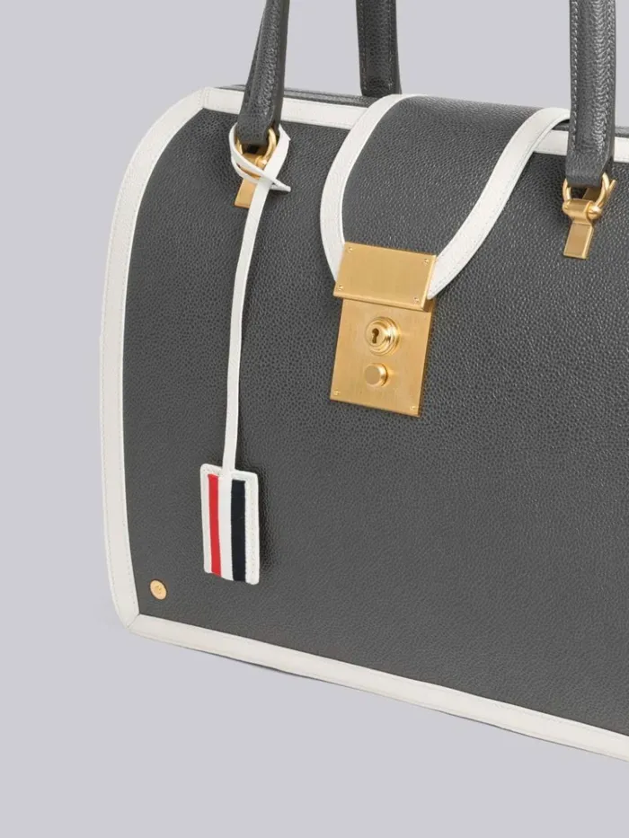 Pebble Grain Leather Contrast Leather Frame Mrs Thom Bag Dark Grey Women Thom Browne Handbags and Totes