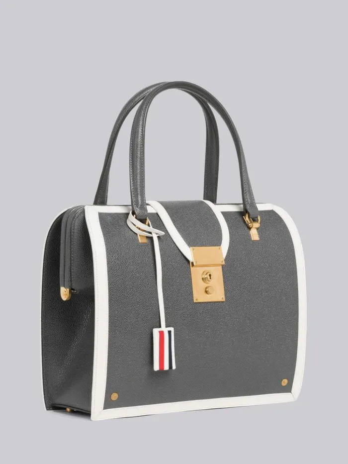 Pebble Grain Leather Contrast Leather Frame Mrs Thom Bag Dark Grey Women Thom Browne Handbags and Totes