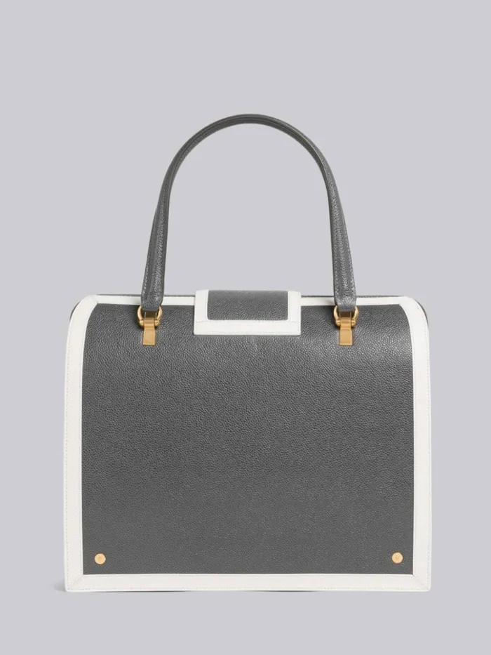 Pebble Grain Leather Contrast Leather Frame Mrs Thom Bag Dark Grey Women Thom Browne Handbags and Totes