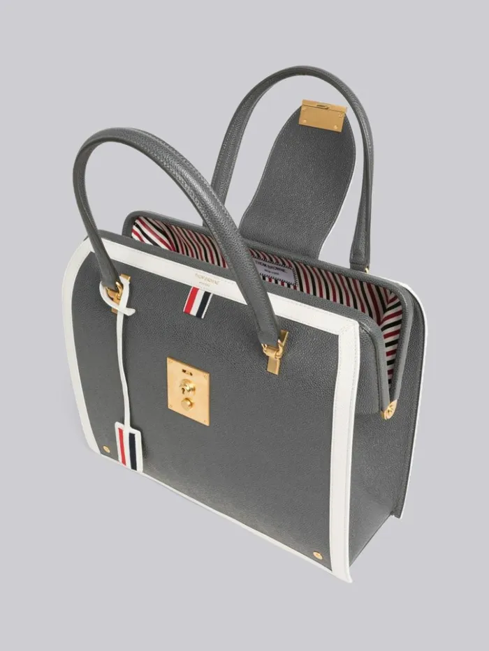 Pebble Grain Leather Contrast Leather Frame Mrs Thom Bag Dark Grey Women Thom Browne Handbags and Totes