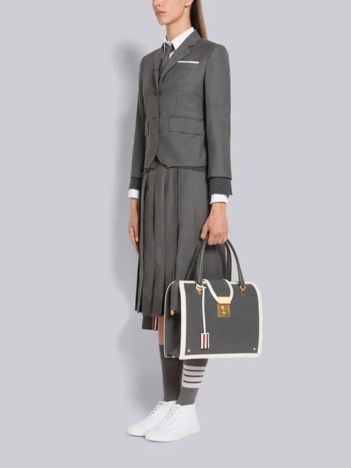 Pebble Grain Leather Contrast Leather Frame Mrs Thom Bag Dark Grey Women Thom Browne Handbags and Totes