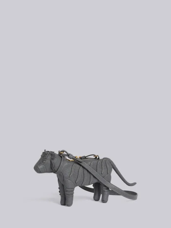 Pebble Grain Leather Mini Tiger Crossbody Dark Grey Women Thom Browne Crossbody Bags