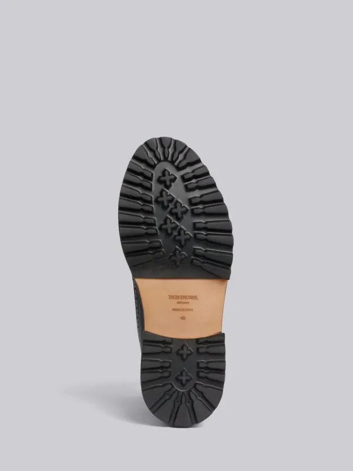 Pebble Grain Leather Rubber Hiking Sole Stripe Micro Insert Laceup Longwing Boot Black Women Thom Browne Boots