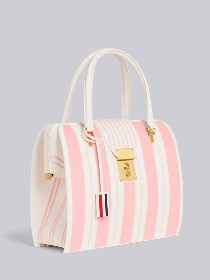 Pebble Grain Leather Sequin Stripe Embroidery Mrs Thom Bag Light Pink Women Thom Browne Handbags and Totes