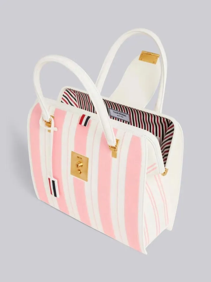 Pebble Grain Leather Sequin Stripe Embroidery Mrs Thom Bag Light Pink Women Thom Browne Handbags and Totes