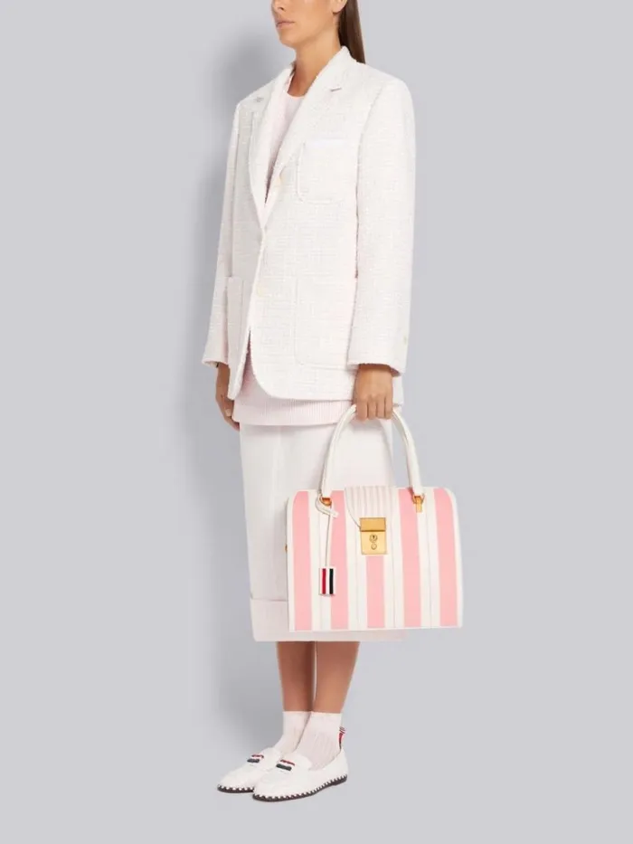 Pebble Grain Leather Sequin Stripe Embroidery Mrs Thom Bag Light Pink Women Thom Browne Handbags and Totes