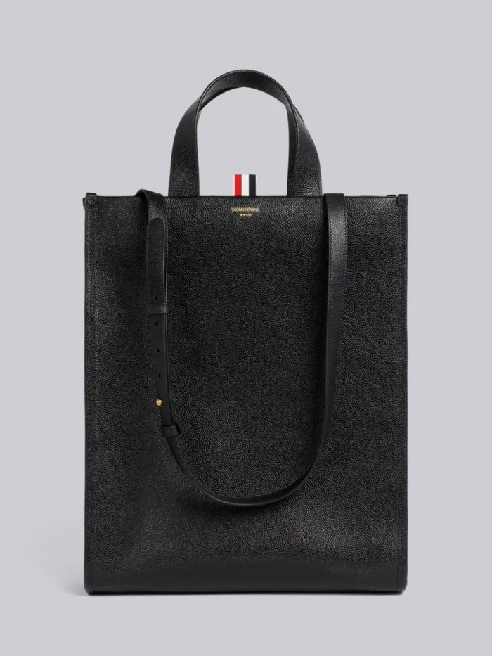Pebble Grain Leather Shoulder Strap Tote Black WomenMen Thom Browne Handbags and Totes Pebble Grain Leather Shoulder Strap Tote Black WomenMen Thom Browne Handbags and Totes